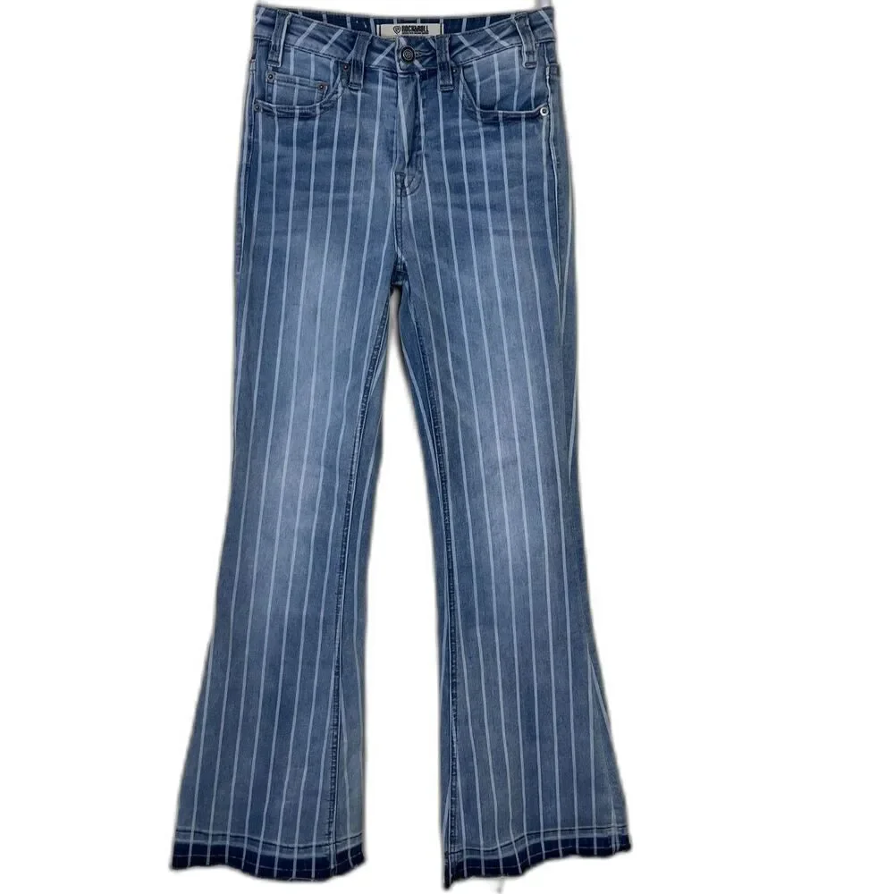 Rock & Roll Denim Women Size 25 High Rise Striped Trousers Bootcut Flare Jeans